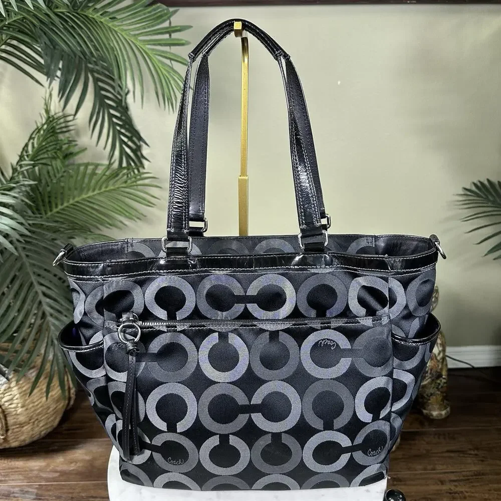 Coach Large Organizer Tote or Baby Bag Student Patent Logo Shoulder G1068